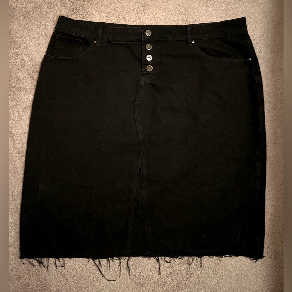 Black distressed jean skirt